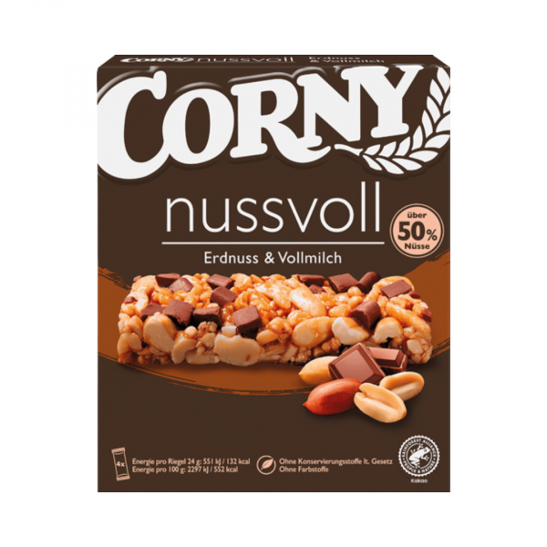 Corny nussvoll Erdnuss und Vollmilch Muesliriegel, 4 Stueck, 96g